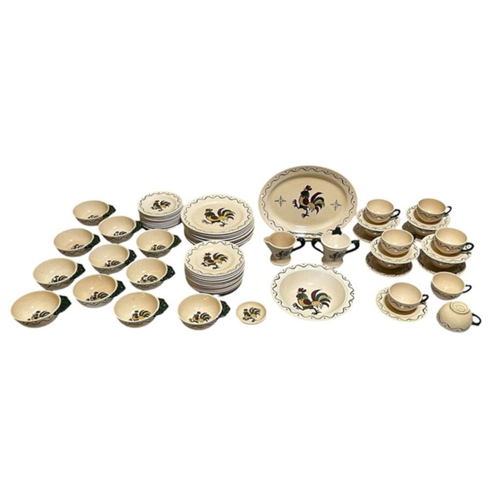 Metlox Poppytrail California Provincial Rooster Dinnerware 66 Pieces